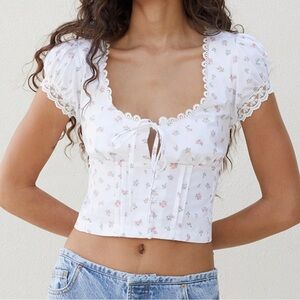 PacSun White Floral Short Sleeve Top